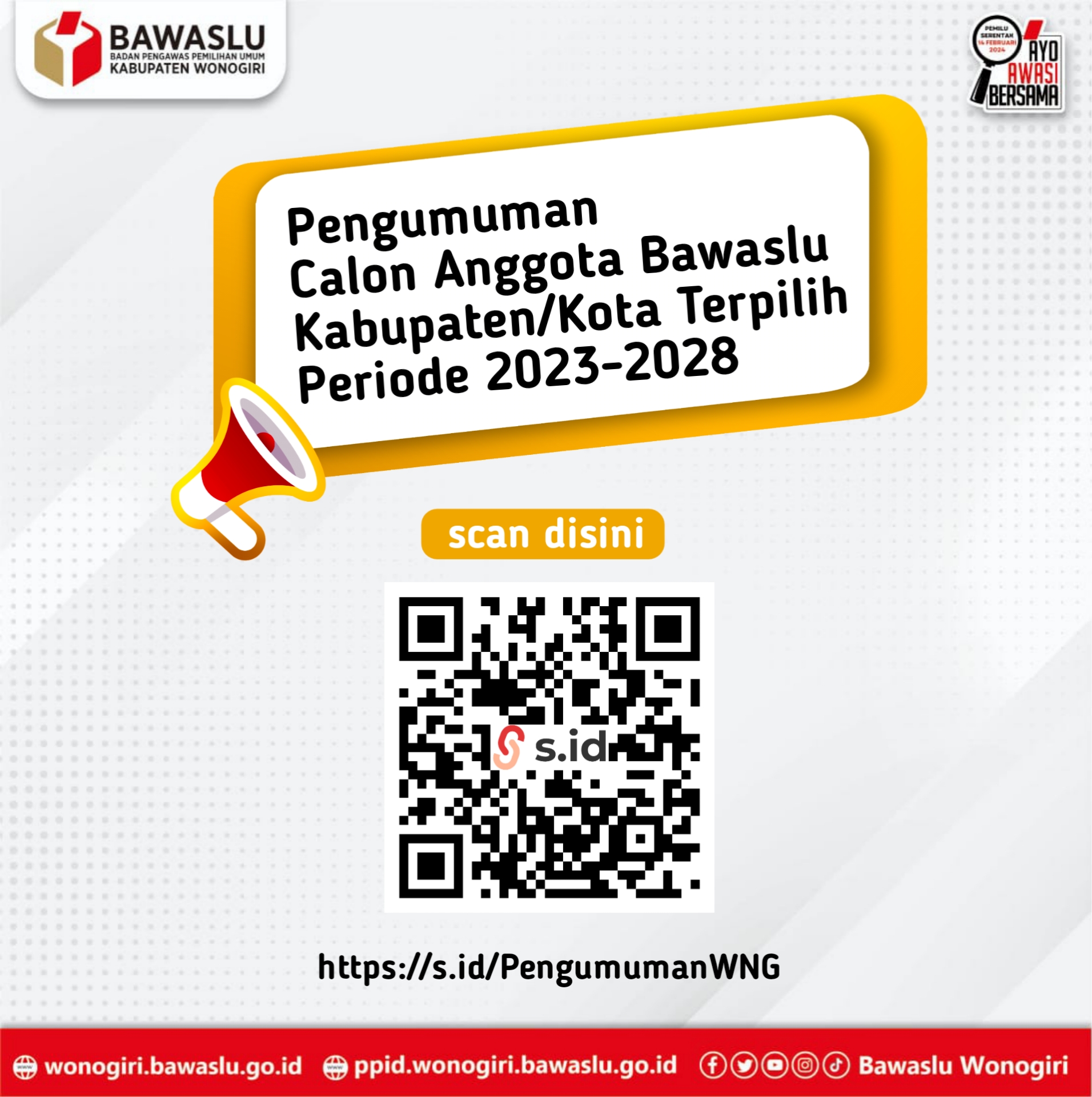 Pengumuman Calon Anggota Bawaslu Kabupaten/Kota terpilih Masa Jabatan 2023-2028