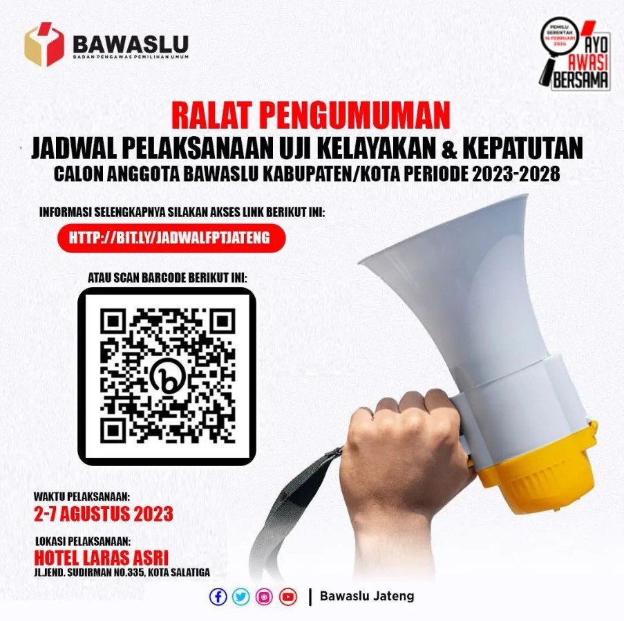 Ralat Pengumuman Pelaksanaan Uji Kelayakan dan Kepatutan Calon Bawaslu Kabupaten/Kota periode 2023-2