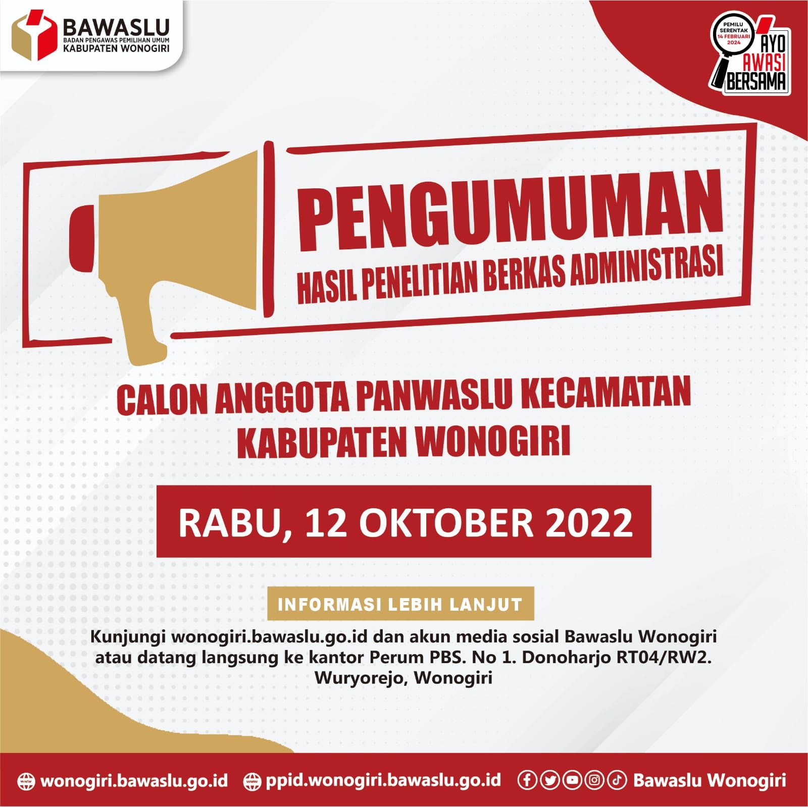 Pengumuman Lolos Seleksi Administrasi Tahun 2022