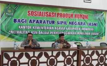 Ketua Bawaslu Hadir Sebagai Narasumber Dalam Giat Sosialisasi Produk Hukum di Kemenag Wonogiri