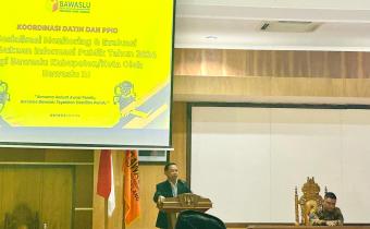 Sosiawan, Anggota Bawaslu Jawa Tengah membuka kegiatan Koordinasi Datin dan PPID dengan tema Sosialisasi Monitoring dan Evaluasi Keterbukaan Informasi Publik Tahun 2024